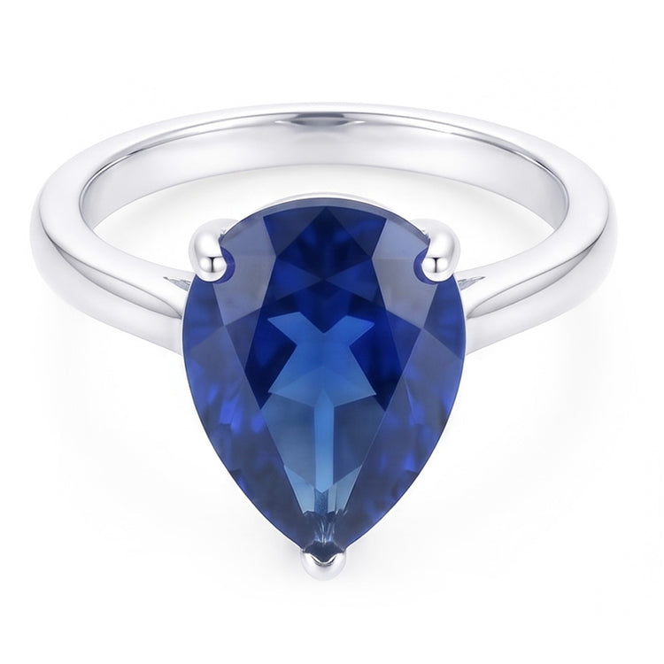 Bague Solitaire Poire Saphir Bleu Foncé Bijoux 3 Carats