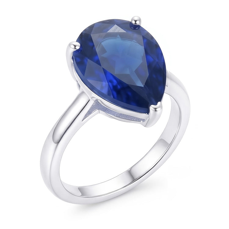 Bague Solitaire Poire Saphir Bleu Foncé Bijoux 3 Carats