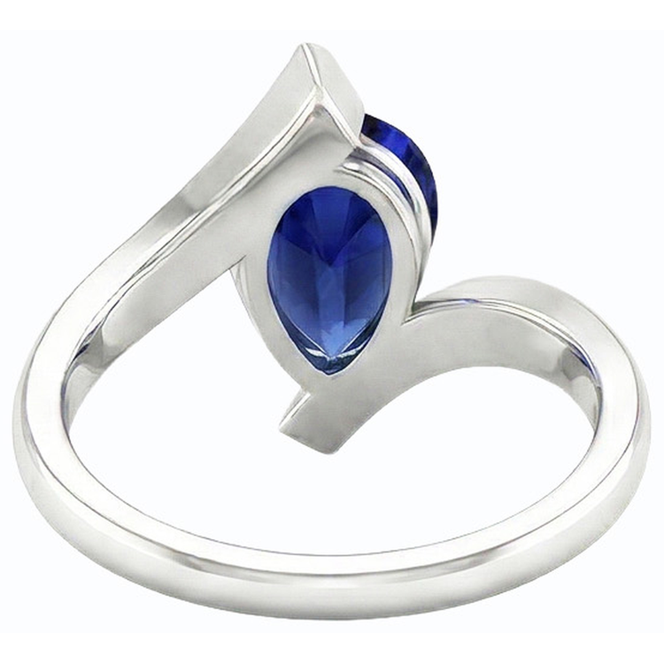 Bague Solitaire Poire Saphir Bleu Foncé Or 14K Style Tension 2 Carats