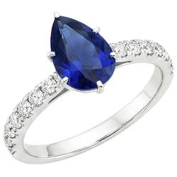Bague Solitaire Poire Saphir Bleu Pavé Accents Diamants Naturels Extraits des Mines ( et non cultivés en laboratoire ) 5.25 Carats