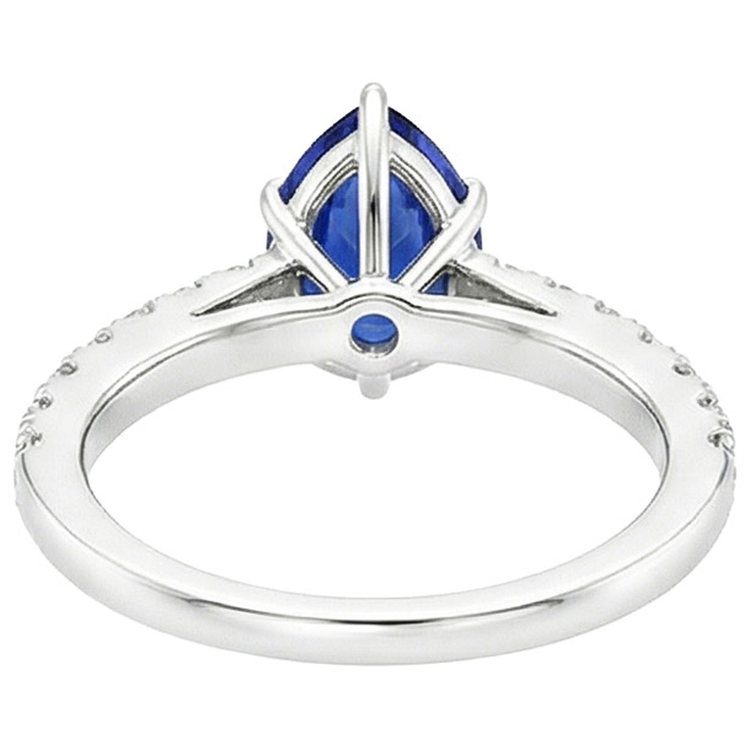Bague Solitaire Poire Saphir Bleu Pavé Accents Diamants Naturels Extraits des Mines ( et non cultivés en laboratoire ) 5.25 Carats