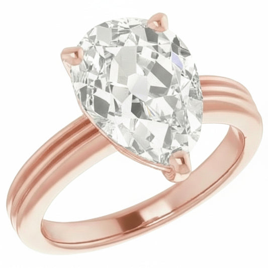 Bague Solitaire Poire Vieux Mineur Naturel Diamant Sertie Griffe Or 5 Carats