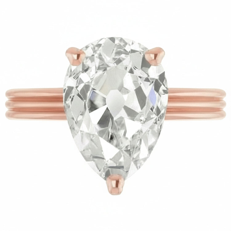 Bague Solitaire Poire Vieux Mineur Naturel Diamant Sertie Griffe Or 5 Carats