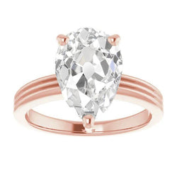 Bague Solitaire Poire Vieux Mineur Naturel Diamant Sertie Griffe Or 5 Carats