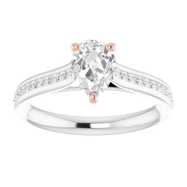 Bague Solitaire Poire Vieux Mineur Réel Diamant Avec Accents 4.40 Carats