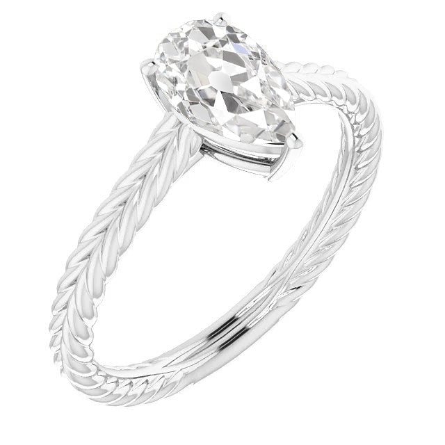 Bague Solitaire Poire Vieux Réel Diamant Européen Style Torsadé 4 Carats