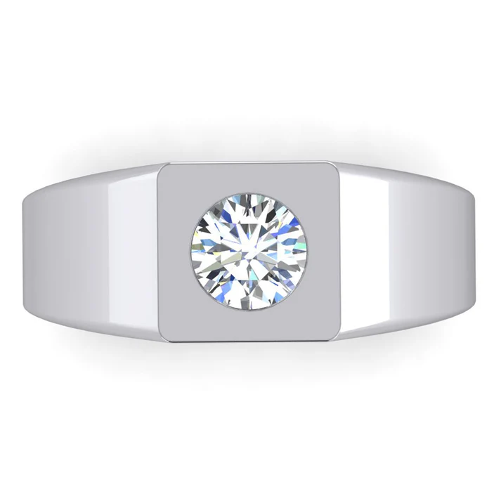 Bague Solitaire Pour Hommes à 1 Carats De Diamants Naturels Extraits des Mines ( et non cultivés en laboratoire ) 14K Or Blanc F VS1