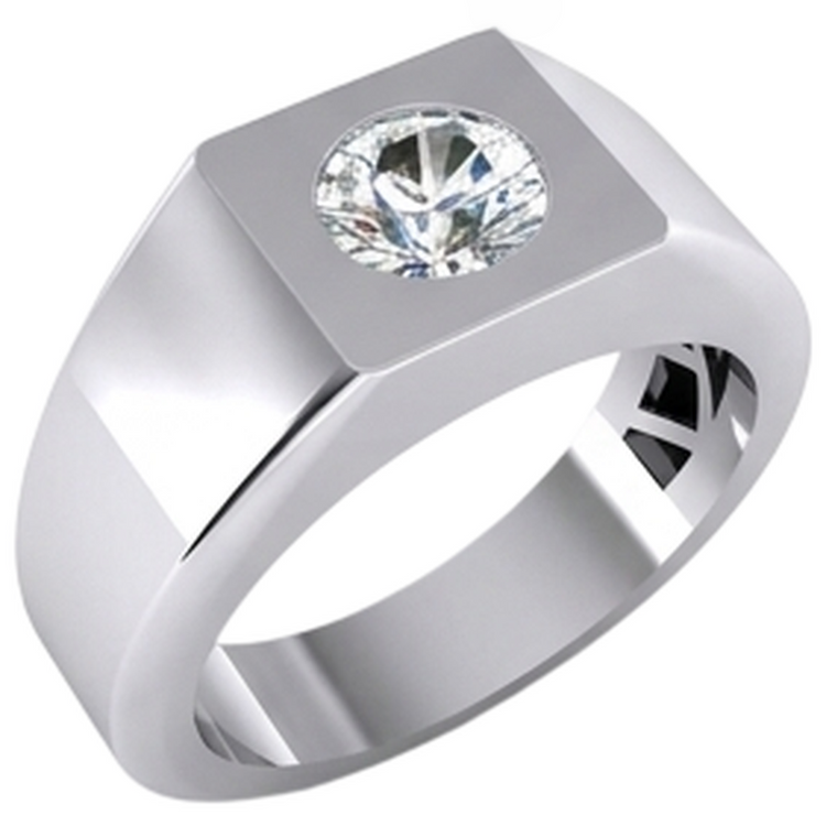 Bague Solitaire Pour Hommes à 1 Carats De Diamants Naturels Extraits des Mines ( et non cultivés en laboratoire ) 14K Or Blanc F VS1