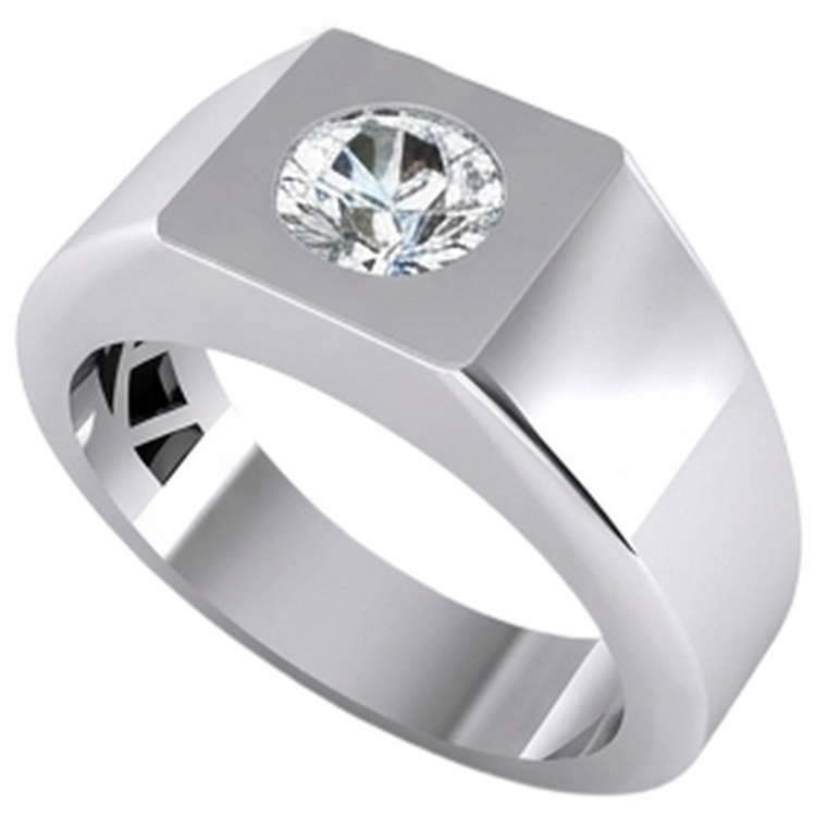 Bague Solitaire Pour Hommes à 1 Carats De Diamants Naturels Extraits des Mines ( et non cultivés en laboratoire ) 14K Or Blanc F VS1