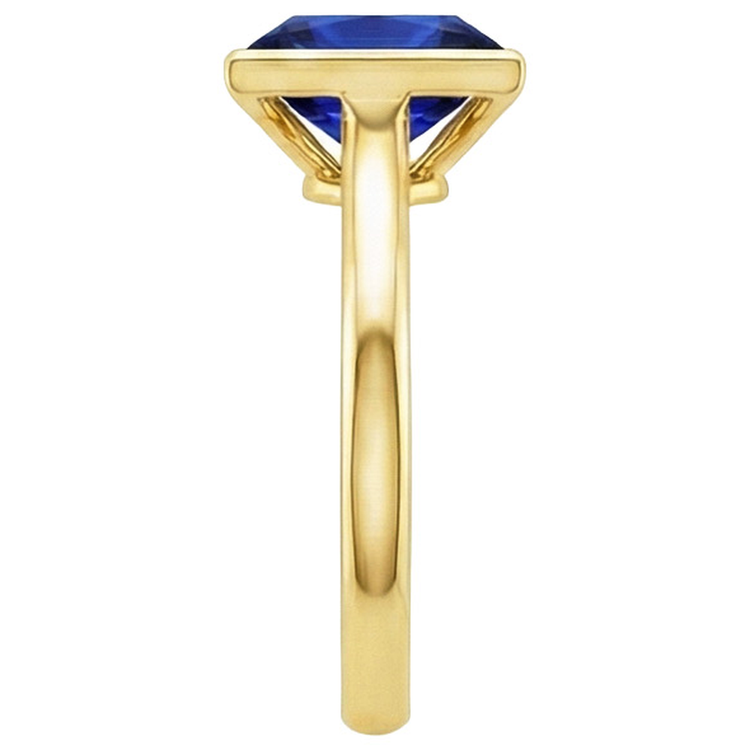 Bague Solitaire Princesse Lunette Sertie Saphir Bleu 5 Carats Or Jaune