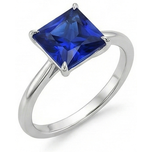 Bague Solitaire Princesse Sri Lanka Saphir 5 Carats Or Blanc 14K