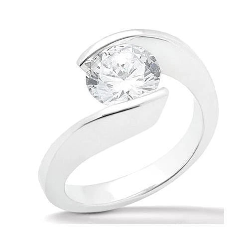 Bague Solitaire Réel Diamant 1.50 Carat Or Blanc 14K Bijoux