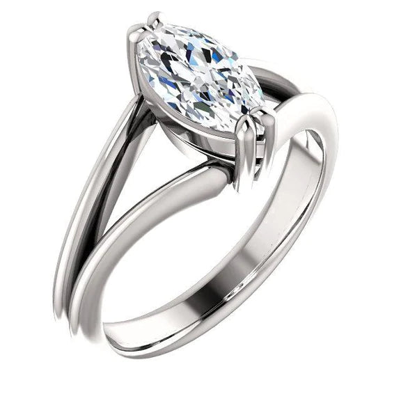 Bague Solitaire Réel Diamant 1.50 Carats Sertie Griffes Doubles Tige Fendue