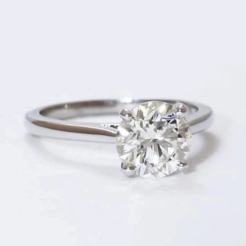 Bague Solitaire Réel Diamant 2 Carats Classe Ronde Taille Or Blanc 14K Bijoux