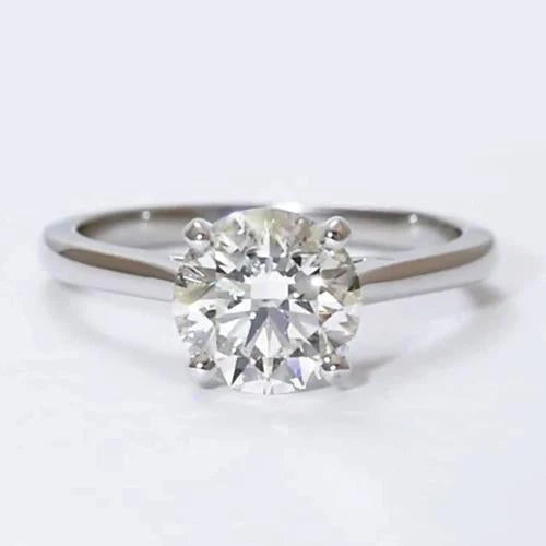 Bague Solitaire Réel Diamant 2 Carats Classe Ronde Taille Or Blanc 14K Bijoux