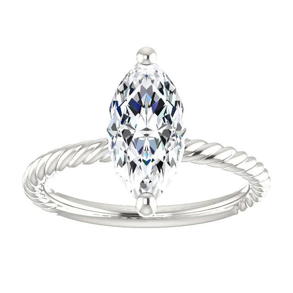 Bague Solitaire Réel Diamant 2 Carats Style Corde Torsadée Bijoux Femme