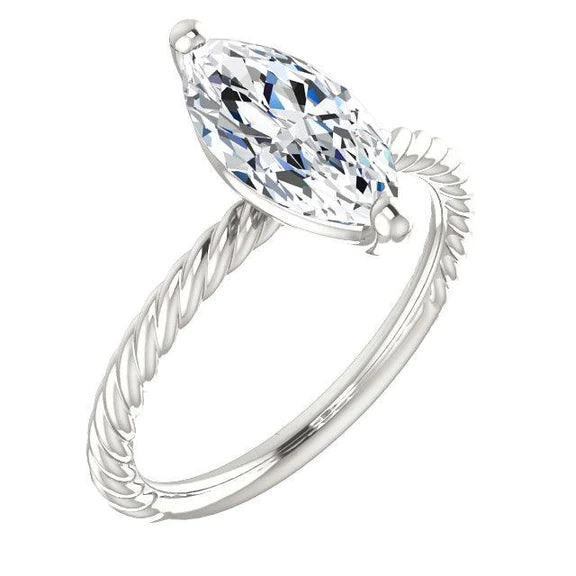 Bague Solitaire Réel Diamant 2 Carats Style Corde Torsadée Bijoux Femme