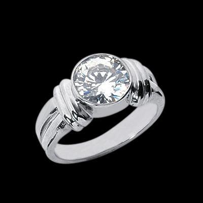 Bague Solitaire Réel Diamant 3 Carat Sertissage Lunette Or Blanc 14K