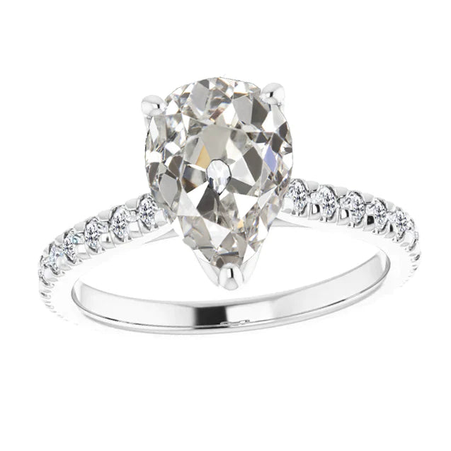 Bague Solitaire Réel Diamant Avec Accents Rond & Poire Vieux mineur 5.50 Carats