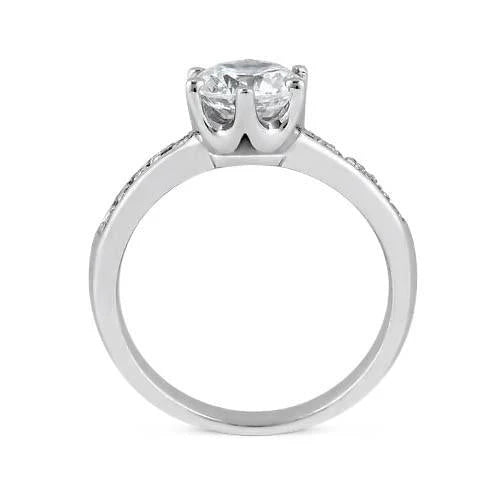 Bague Solitaire Réel Diamant Brillant Rond En Or Blanc 2 Carats Avec Accents