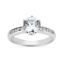 Bague Solitaire Réel Diamant Brillant Rond En Or Blanc 2 Carats Avec Accents