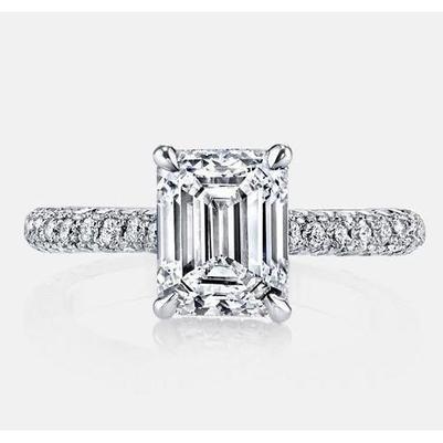 Bague Solitaire Réel Diamant Émeraude Scintillante Avec Accents 3.10 Carats