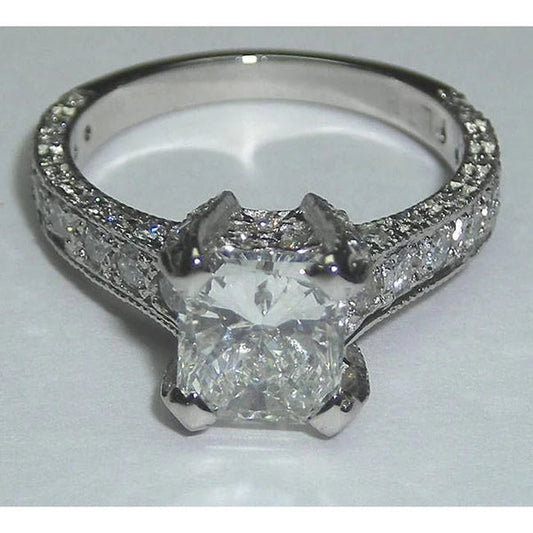 Bague Solitaire Réel Diamant Fantaisie Pave 3 Carats Taille Princesse Avec Accents