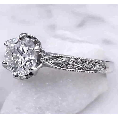 Bague Solitaire Réel Diamant Miligrain Filigrane 2 Carats