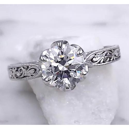 Bague Solitaire Réel Diamant Miligrain Filigrane 2 Carats