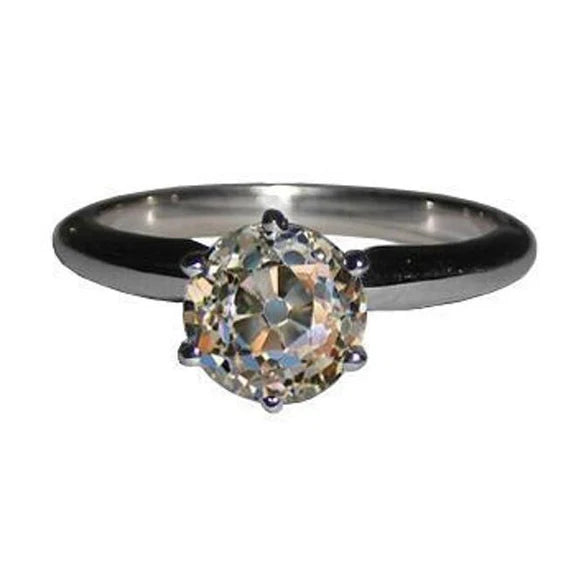 Bague Solitaire Réel Diamant Or Blanc 2 Carats Ancienne Taille Miner