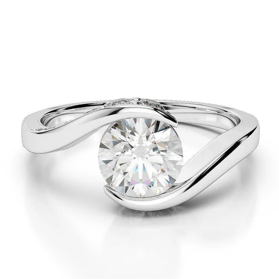 Bague Solitaire Réel Diamant Or Blanc Lady Joaillerie 2 Carats