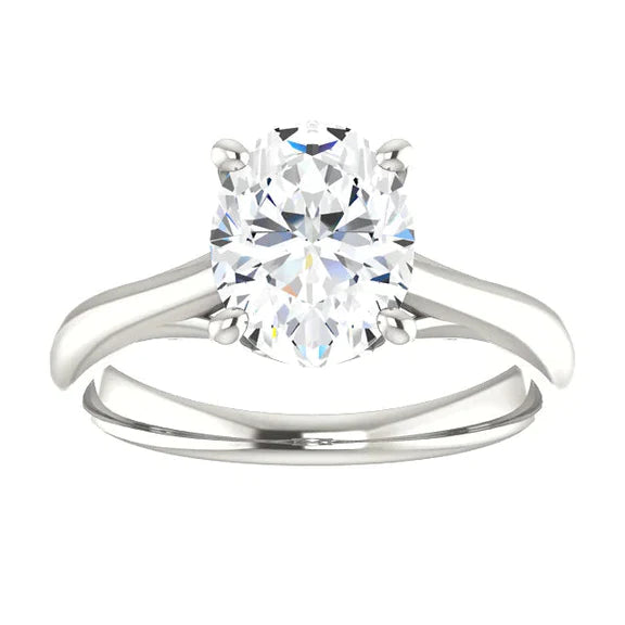 Bague Solitaire Réel Diamant Ovale Serti Cathédrale 4 Carats Femme Bijoux