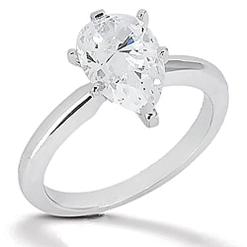 Bague Solitaire Réel Diamant Poire Or Blanc 2 Carats