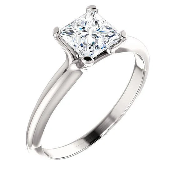 Bague Solitaire Réel Diamant Princesse 1.50 Carat Or Blanc 14K Bijoux Nouveau