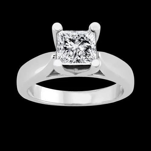 Bague Solitaire Réel Diamant Princesse 1.51 Carat Sertie 4 Griffes En Or Blanc