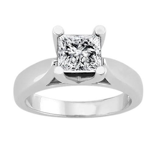 Bague Solitaire Réel Diamant Princesse 1.51 Carat Sertie 4 Griffes En Or Blanc