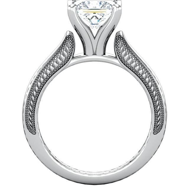 Bague Solitaire Réel Diamant Princesse Style Vintage 2 Carats Or Blanc 14K