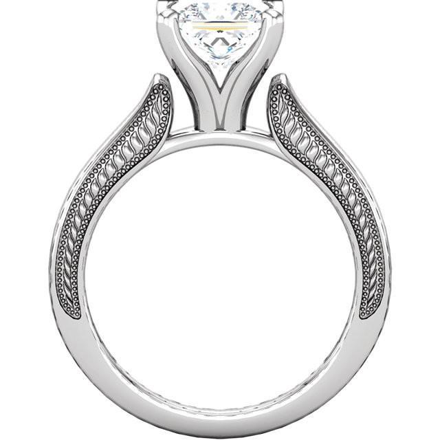 Bague Solitaire Réel Diamant Princesse Style Vintage 2 Carats Or Blanc 14K