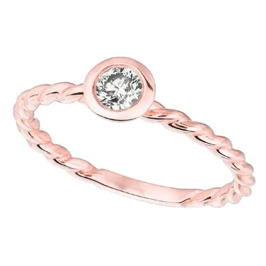 Bague Solitaire Réel Diamant Rond 0.30 Carats Bijoux Or Rose 14K