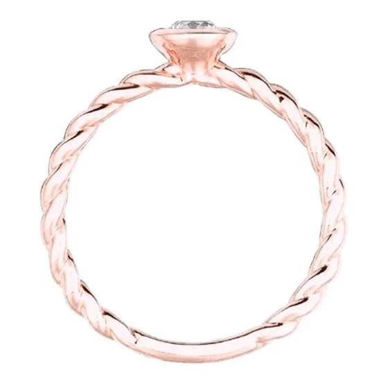 Bague Solitaire Réel Diamant Rond 0.30 Carats Bijoux Or Rose 14K