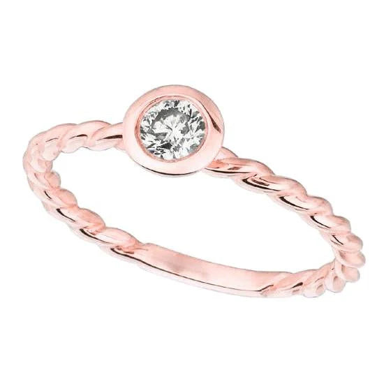 Bague Solitaire Réel Diamant Rond 0.30 Carats Bijoux Or Rose 14K