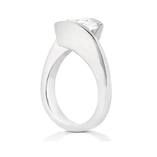 Bague Solitaire Réel Diamant Rond 1 Carat Or Blanc 14K Bijoux