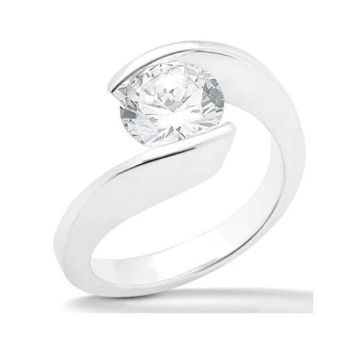 Bague Solitaire Réel Diamant Rond 1 Carat Or Blanc 14K Bijoux