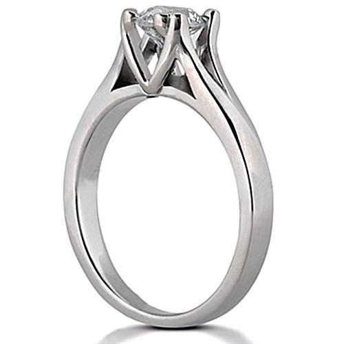 Bague Solitaire Réel Diamant Rond 1 Carat Or Blanc 14K Nouveau