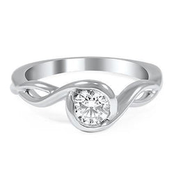 Bague Solitaire Réel Diamant Rond 1.25 Carats Or 14K Blanc