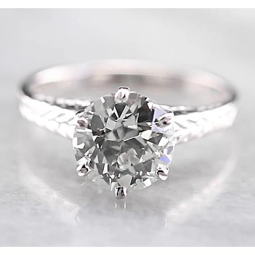 Bague Solitaire Réel Diamant Rond 2 Carats Or Blanc 14K
