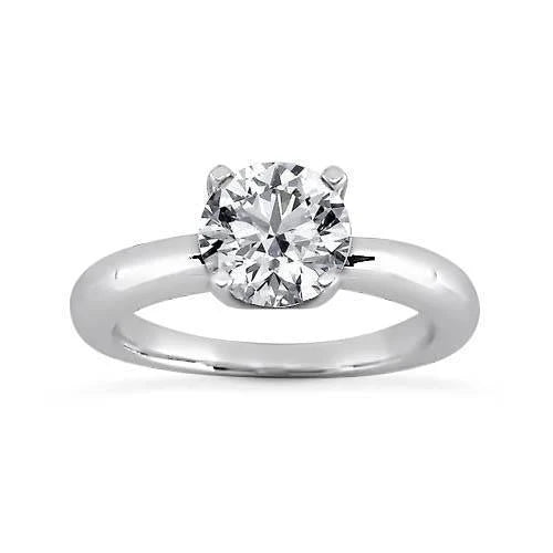 Bague Solitaire Réel Diamant Rond 2 Carats Or Blanc 14K
