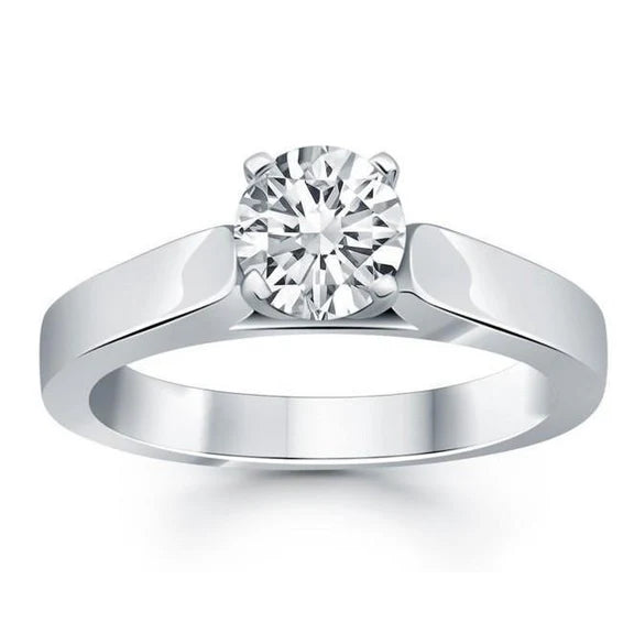 Bague Solitaire Réel Diamant Rond 2 Carats Or Blanc 14K