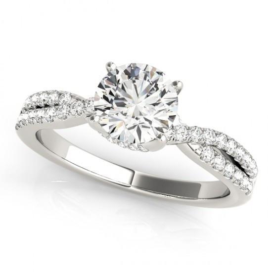 Bague Solitaire Réel Diamant Rond 2.25 Carats Avec Accents Or Blanc 14K