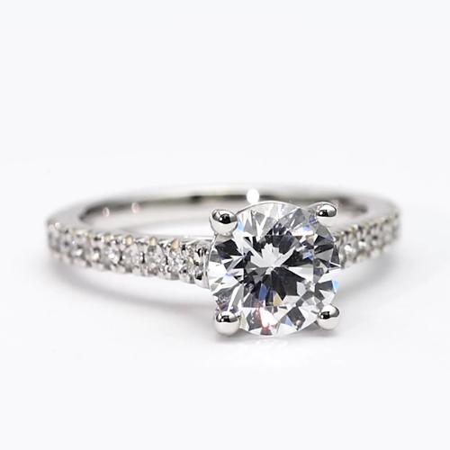 Bague Solitaire Réel Diamant Rond Avec Accents